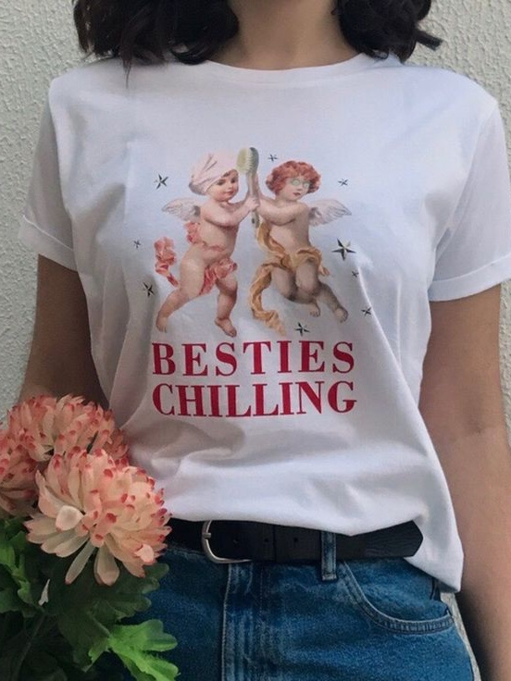 White graphic tee cupid angels